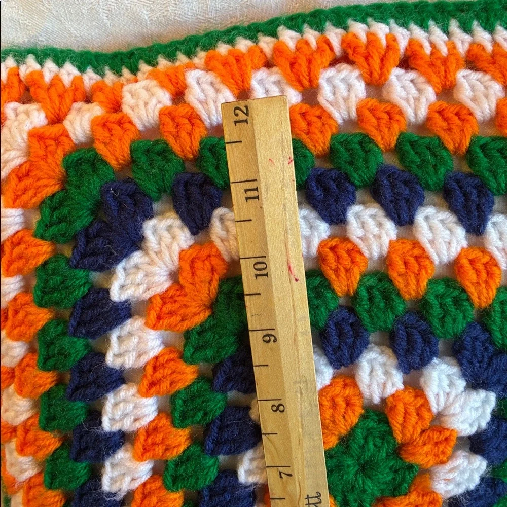 Granny Pillow Granny Square Pillow Colorful Crochet Orange Blue Green White Yarn
